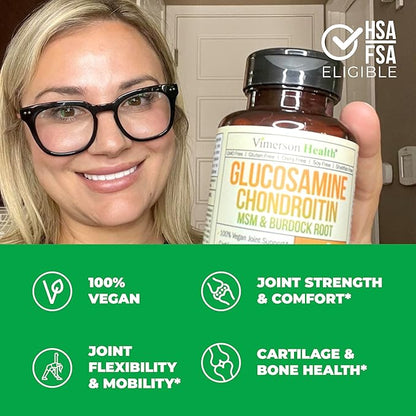Vegan Glucosamine Chondroitin MSM - 100% Vegan Joint Support Supplement for Women & Men with Burdock and Glucosamine Sulfate 1500 mg. Used for Cartilage and Joint Health and Flexibility - 90 Capsules