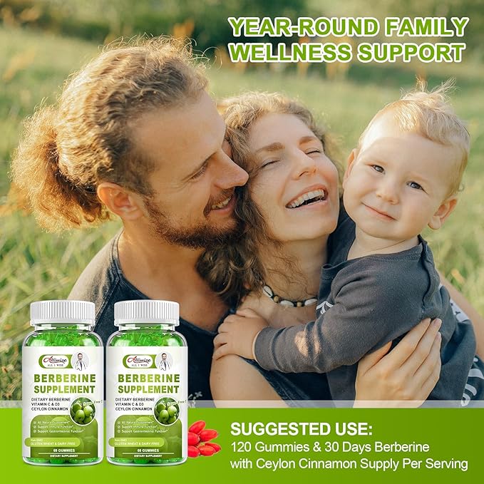 Sugar-Free Berberine Supplement Gummies, Original Berberine HCL 1500mg with Ceylon Cinnamon, Quercetin, Multivitamin, Support Immune & Gastrointestinal Function & Metabolism for Women & Men