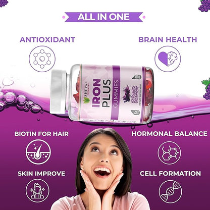 Iron Gummies For Women, Men &Kids - Vegan,Gluten Free(Grape) Immune Support,Family Iron supplements for women anemia,Chewable iron supplements for men-Kids iron Gummies with Iron Vitamin C&A -USA Made