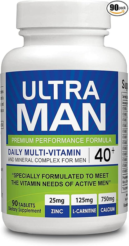 Ultra Man - Multi-Vitamins 90 Tablets - Premium Performance Formula 100% Natural - Multivitamins for Man - Dietary Supplement