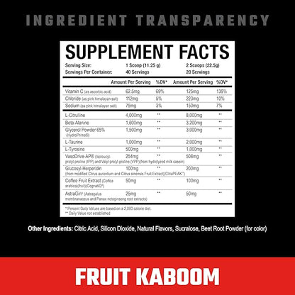 Axe & Sledge Supplements Hydraulic Stimulant-Free Pump Pre-Workout Powder, 40 Servings, (Pack of 1) (Fruit Kaboom)