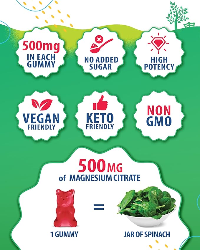 Sugar-Free Magnesium Gummies for Kids & Teens - 500mg Calm Magnesium Citrate Gummies - Chewable Magnesium Gummy Supplement for Sleep, Mood & Muscle Suppor