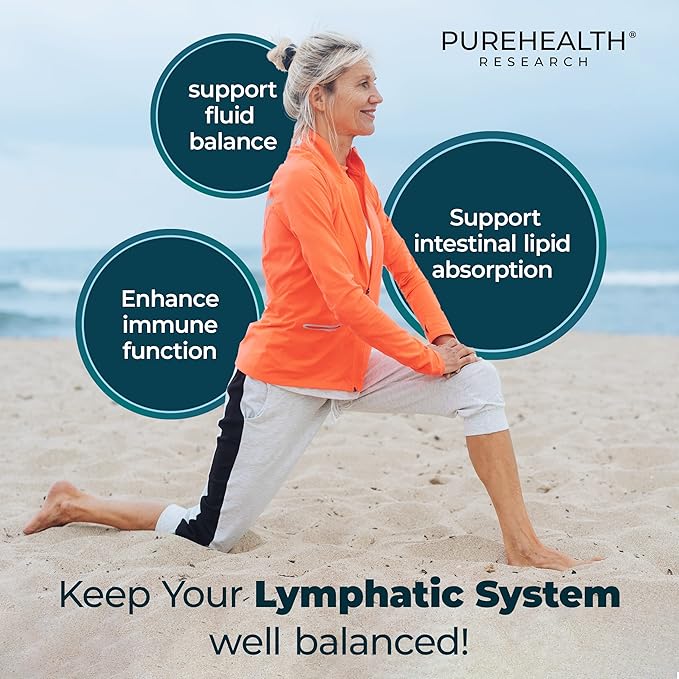 PUREHEALTH RESEARCH Lymph System Support Supplement - Lymphatic Drainage Supplement with Dandelion Extract, Cleavers, Burdock Powder - Reduce Swelling and Cleanse Lymph - 1 Bottle, Brown