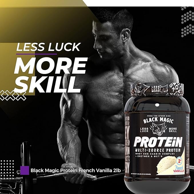 Worldwide Nutrition Black Magic Multi-Source Protein Powder - Whey, Egg Albumin Enzymes, Micellar Casein & MCTs - Muscle Mass Gaining - French Vanilla Flavor - 2 LB with Bonus Multi Purpose Key Chain