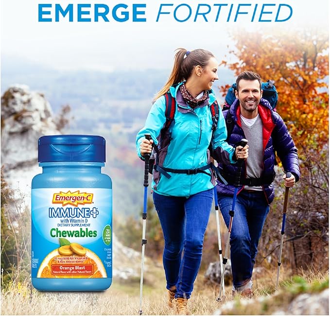 Emergen-C Immune+ Chewables 1000mg Vitamin C with Vitamin D Tablet, Immune Support Dietary Supplement for Immunity, Orange Blast Flavor - 42 Count
