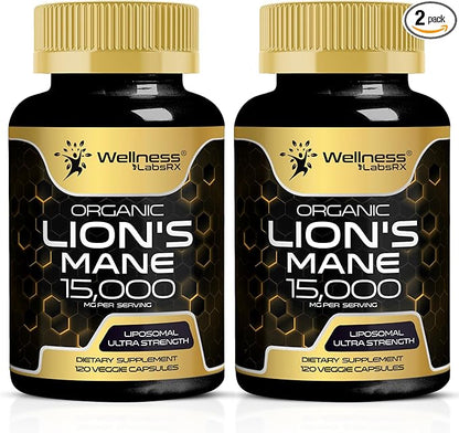 Lions Mane Supplement Capsules - 120 Count - Mushroom Supplement, Brain Supplements for Memory and Focus, Lion's Mane Mushroom Capsules - Cognitive and Immune Support, Focus Supplement - Pack of 2