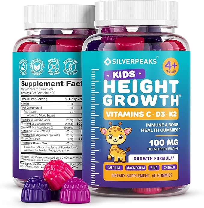 Height Growth Gummies for Kids - Growth Vitamins for Teens Height Growth Supplement - Height Growth for Kids with Calcium, Vitamin D, C, K2, Magnesium & Zinc - Natural Height Growth Maximizer - 60 PCS