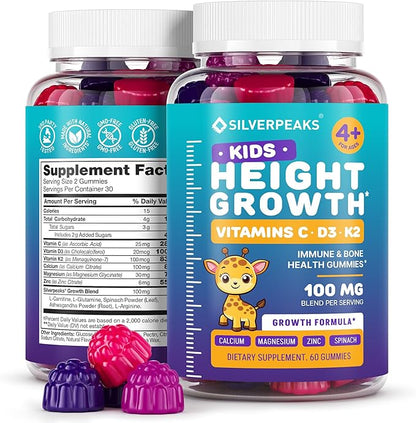 Height Growth Gummies for Kids - Growth Vitamins for Teens Height Growth Supplement - Height Growth for Kids with Calcium, Vitamin D, C, K2, Magnesium & Zinc - Natural Height Growth Maximizer - 60 PCS