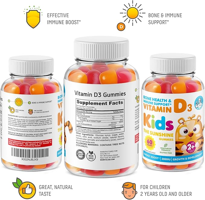 DR. MORITZ Vitamin D Gummies for Kids & Adults 2000 IU - High-Absorption Natural Vitamin D3 Chewable Gummy Supplements 1000IU - Vegetarian Gelatin-Free Immune Support Vitamins for Children (120 Count)