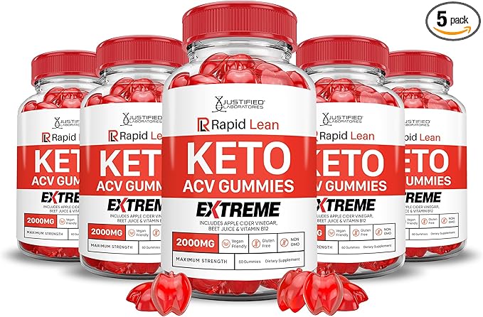 (5 Pack) Rapid Lean Keto ACV Gummies Extreme 2000MG Rapid Lean Keto Gummies Apple Cider Vinegar Formulated with Pomegranate Beet Juice Powder B12 Vegan Non GMO 300 Gummys