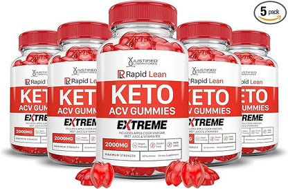 (5 Pack) Rapid Lean Keto ACV Gummies Extreme 2000MG Rapid Lean Keto Gummies Apple Cider Vinegar Formulated with Pomegranate Beet Juice Powder B12 Vegan Non GMO 300 Gummys