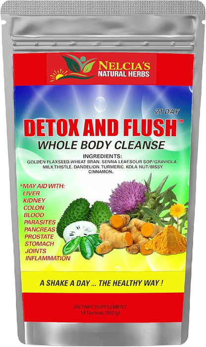 NELCIA'S NATURAL HERBS- DETOX & FLUSH, Whole Body Cleanse in 21 Days- Dietary Supplement - 14 oz - Enhanced with Milk Thistle Extract