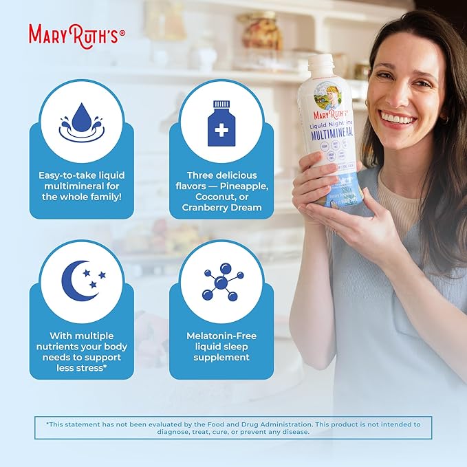 MaryRuth Organics Liquid Nighttime Multimineral Sleep Supplement | Sugar Free | Calm Magnesium Citrate | NO Melatonin | Calcium Magnesium Zinc | Available in 4 Flavors | Gluten Free | 15 Servings
