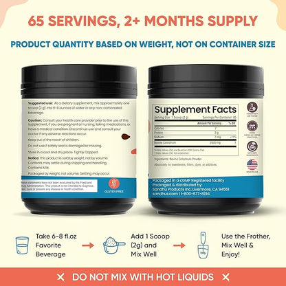 Grass Fed Bovine Colostrum Powder For Humans, Adults | 65 Servings Cows Supplement | High IgG For Best Gut Health | Immunity & Muscle Recovery Support | Unflavored Moo Superfood For Men & Women