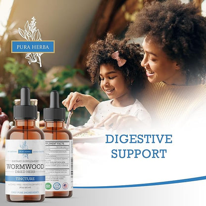 Wormwood Organic Tincture - Herbal Supplement for Digestive Health and Gut Support - Natural Cleanse - Alcohol-Free, Made in USA, 2 Fl Oz