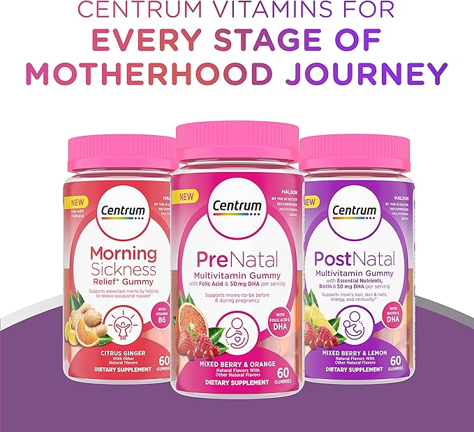 Centrum Prenatal Multivitamin Gummies with DHA and Folic Acid, Mixed Berry and Orange Flavors - 60 Count, 30 Day Supply