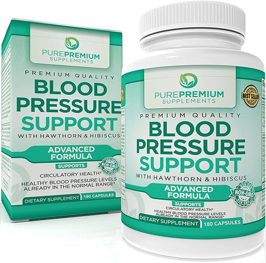 PurePremium Blood Pressure Support with Hawthorn Berry, Hibiscus - Nitric Oxide with Vitamin B6 - Garlic Supplements for Normal Nitric Oxide Supplement - 180 Caps