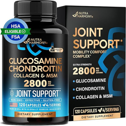 Glucosamine Chondroitin MSM Collagen | FSA HSA Eligible | Joint Support Supplement 2800 mg | Made in USA | FSA Approved Product Items | Flexibility Nutritional Vitamins | For Men & Women, 120 Capsules