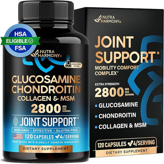 Glucosamine Chondroitin MSM Collagen | FSA HSA Eligible | Joint Support Supplement 2800 mg | Made in USA | FSA Approved Product Items | Flexibility Nutritional Vitamins | For Men & Women, 120 Capsules