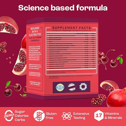 KEY NUTRIENTS Multivitamin Electrolytes Powder Packets - Sweet Cherry-Pom 40 Pack Hydration Packets - Travel Hydration Powder - No Sugar, No Calories, Gluten Free - Made in USA