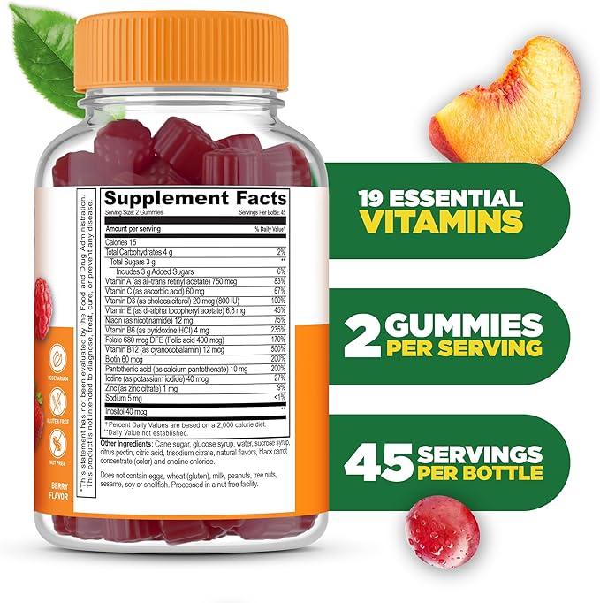 Lifeable Multivitamin for Men Gummies | VIT A, C, D, E, B1, B2, Niacin, B5, B6, Folate, B12, Biotin, Iodine, Zinc, Chromium, Ginseng, Lycopene, Inositol | Mens Multivitamins Gummies | 90 Gummies