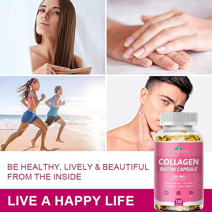Multi Collagen Complex 200MG + Biotin 3000MCG + Vitamin C 50MG Per Serving! Promotes Healthy Hair, Beautiful Skin, and Nail Support! 120 Capsules, 60 Day Supply