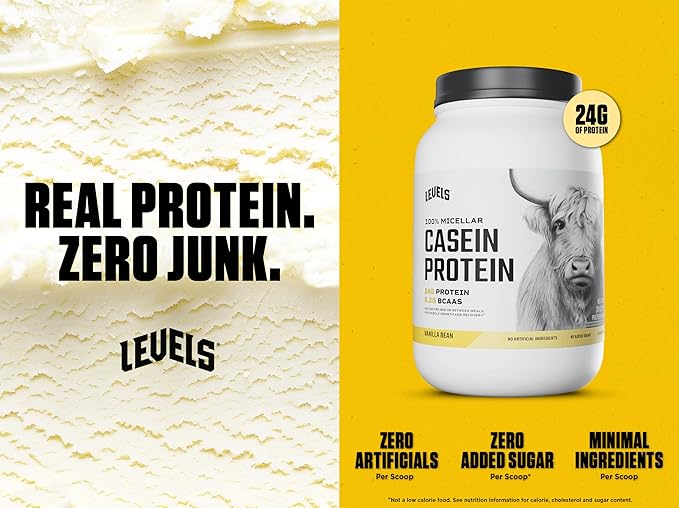 Levels 100% Micellar Casein Protein, Hormone Free, Vanilla Bean, 2LB