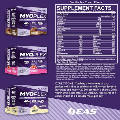Original Myoplex Maximum Muscle Builder | Meal Replacement Protein Drink Mix | Quality Protein Blend | 42g Protein | 20 Individual Packets (Vanilla Ice Cream)