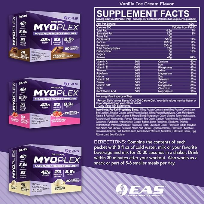 Original Myoplex Maximum Muscle Builder | Meal Replacement Protein Drink Mix | Quality Protein Blend | 42g Protein | 20 Individual Packets (Frootie Cereal)