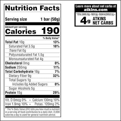 Atkins Soft Baked Energy Bars, Vanilla Macadamia Nut, 15g Protein, 1g Sugar, Excellent Source of Fiber, Low Carb, 4 Packs (5 Bars Each)
