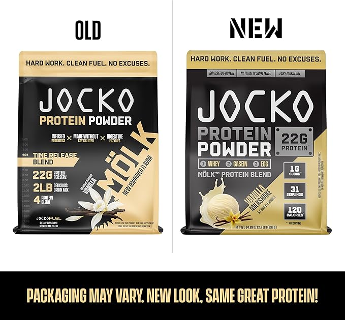 Jocko Mölk Whey Protein Powder 22g Protein - Sugar Free Monk Fruit Blend - Muscle Recovery & Growth, Packaging May Vary (31 Servings, Vanilla Milkshake)