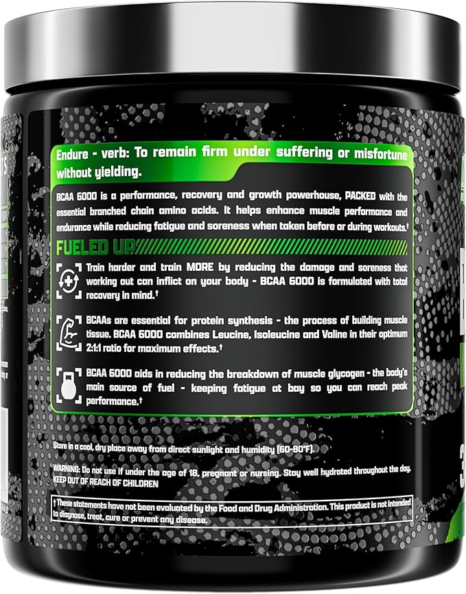 Nutrex Research - BCAA Powder 6000 Amino Acid - 6 Grams of BCAAs Amino Acids Supplement for Post Workout Recovery & Muscle Growth - Amino Energy Workout Recovery Drink (Green Apple - 30 Servings)