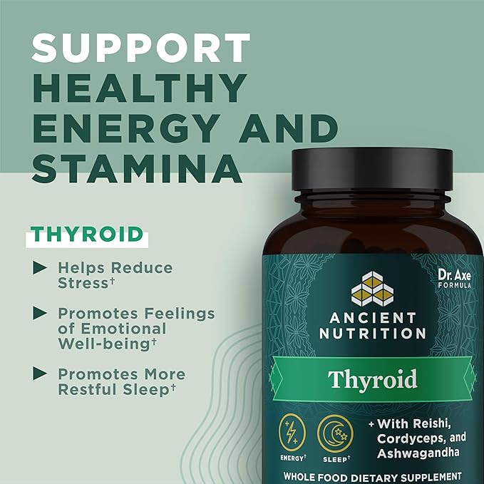 Thyroid Support Supplement with Ashwaghanda by Ancient Nutrition, Thyroid Capsules, Promotes Restful Sleep and Reduced Stress, Gluten Free, Paleo and Keto Friendly, 60ct