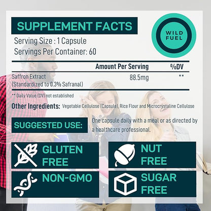 Pure Saffron Extract Antioxidants Supplement - Eye Health, Energy and Mood Support Happy Saffron - 0.3% Safranal 88.5mg Organic Saffron Supplements -120 Day Gluten-Free, Non-GMO Vegan Saffron Capsules