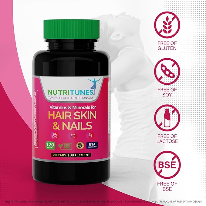 Hair, Skin, & Nails Multivitamins & Minerals - Biotin, Folate, Vitamin C, D3, E B-6 & B-12 Supports Hair, Skin, & Nail Health - Non-GMO, GMP-Certified (120 Softgel Capsules)