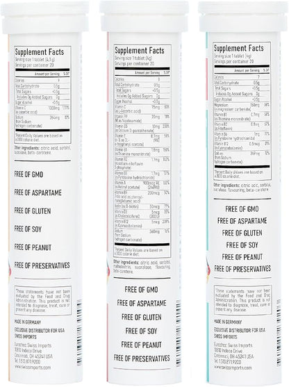 Effervescent Variety Pack with Vitamin C 1000mg, Magnesium + B Complex, Multivitamin + Biotin, 6-Pack, 120 Tablets