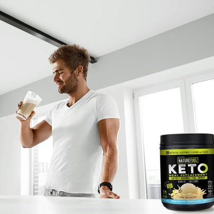 Nature Fuel Keto Meal Replacement Powder - Gluten Free with Coconut Oil MCTs and Grass-Fed Butter - Creamy Vanilla Milkshake - 14 Servings - Pantry Friendly, 17.1 Fl Oz