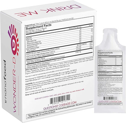 Codeage Liposomal Vitamin D3 Liquid Supplement Sachet, Wonder-D Cholecalciferol Vegan Liquid Multivitamin, Plant-Based Vitamins K2 B12, Non-GMO Phospholipids, Vitamin E, Berry Flavor - 30 Pouches