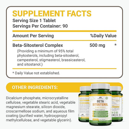 Beta Sitosterol - 500mg Tablets - Non-GMO - Support Prostate and Healthy Cholesterol Levels - Phytosterols Complex - Natural Plant Sterols and Stanols