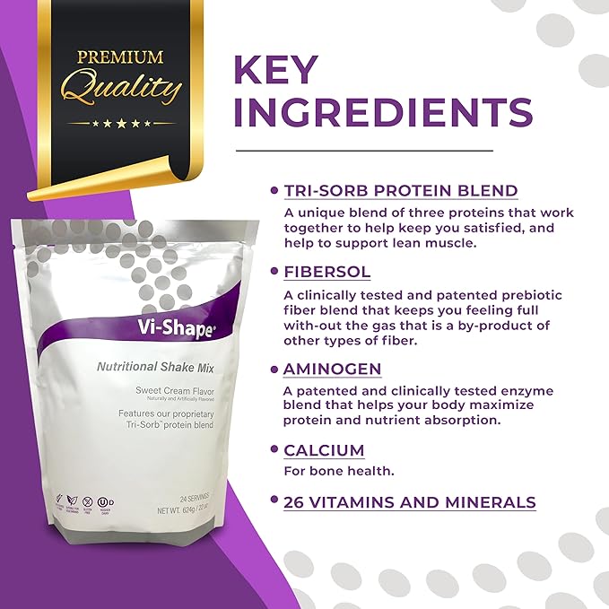 Vi Shape Original Nutritional Shake Mix Sweet Cream Flavor | 22oz (3 Bags, 72 Servings)