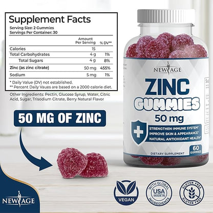 NEW AGE Zinc Gummies - 2 Pack - 50mg High Immune Booster Zinc Supplement, Immune Defense, Powerful Natural Antioxidant, Non-GMO - by New Age, 120 Count