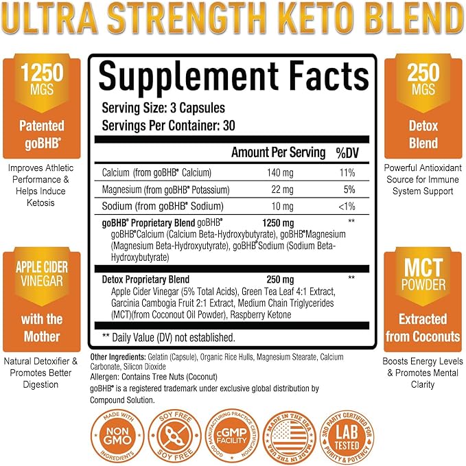 Purely Optimal Keto BHB & Apple Cider Vinegar Capsules - Exogenous Ketones Supplement with The Mother for Ketosis Support, Healthy Lifestyle & Overall Well-Being - 90 Capsules