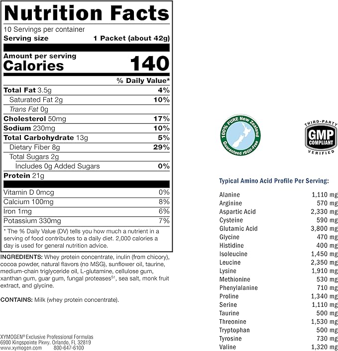 XYMOGEN FIT Food Lean Whey No Added Sugar, No Stevia - BioActive Whey Protein Powder with Natural Immunoglobulins - Supports Healthy Body Composition, Immune Health, Workouts - Chocolate (10 Packets)