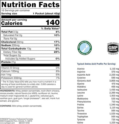 XYMOGEN FIT Food Lean Whey No Added Sugar, No Stevia - BioActive Whey Protein Powder with Natural Immunoglobulins - Supports Healthy Body Composition, Immune Health, Workouts - Chocolate (10 Packets)