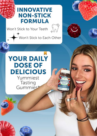 Lunakai USA Made Probiotic Gummies - 5 Billion CFUs, Vegan, Non-GMO, Gluten-Free - Digestive & Immune Support for Women & Men - 60 Chewable Gummies