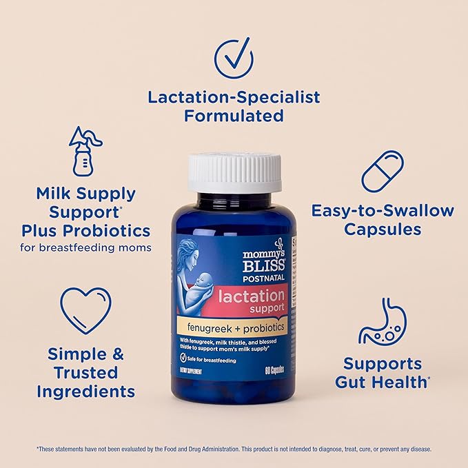 Mommy's Bliss Postnatal Lactation Support Supplement with Probiotics: Support Breastfeeding Milk Supply with Fenugreek, Blessed & Milk Thistle, Postpartum Immune Health While Nursing (60 Servings)
