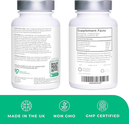 Joint Support, 2 Month Supply - 60 Capsules, with Glucosamine, Vitamin C, Hyaluronic Acid, Levagen® + UC-II® Chicken Collagen Type 2 for Joint Pain Relief, Joint Care Supplements for Men & Women