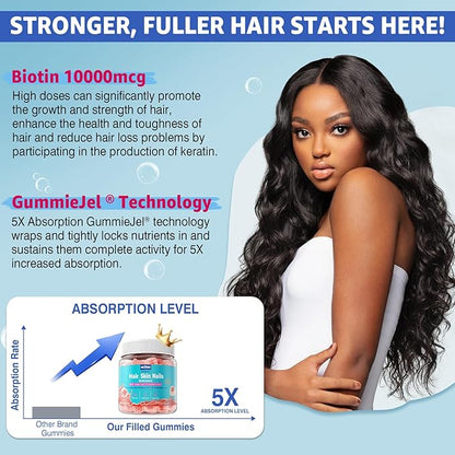 Sugar Free Biotin 1000mcg Collagen Filled Gummies, Multivitamin for Women Hair Skin and Nails Vitamins for Hair Growth, with Hydrolyzed Collagen Peptide hyaluronic Acid MSM Vitamin A C D3 E B Complex