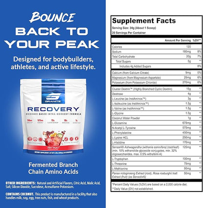 Granite Recovery for Intra & Post Workout |10g Aminos, Electrolytes, Cluster Dextrin for Muscle Recovery & Growth | Amino Acids Supplement with Sensoril | 20 Servings | Fruit Blast