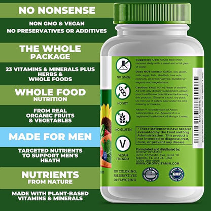 One Daily Multivitamin for Men - with Vitamins & Minerals + Organic Whole Foods, Supplement to Boost Energy, General Health - Non-GMO - 90 Capsules | 3 Month Supply